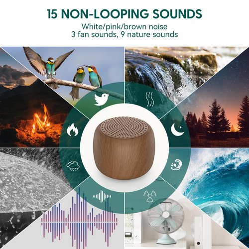 Babelio White Noise Sound Machine for Adults Kids Baby, Mini, 15 Non-looping Sounds, Timer, Memory Function, Easy to Pocket and Travel