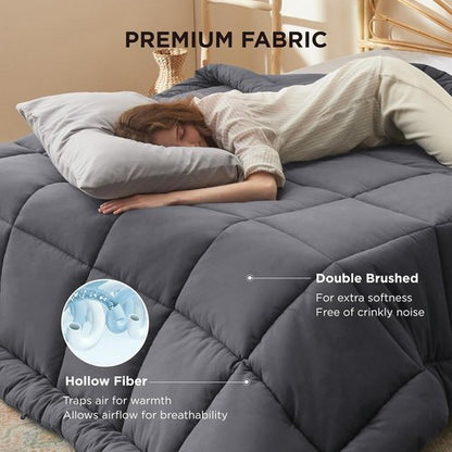 Bedsure Comforter Duvet Insert - All-Season Quilted Down Alternative Bedding, Grey, Full Size 86 x 82 Inches