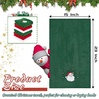 6 Pcs Christmas Hand Towels for Bathroom & Kitchen with Embroidery - 15 x 23 Inches, 100% Cotton (Variation: 6pcs)