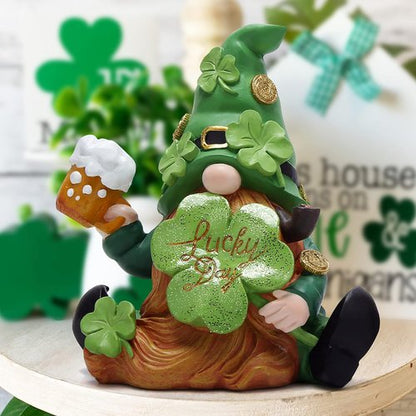 Hodao Green St. Patrick's Day Gnome - 6" Handmade Resin Standing Figurine | Irish Elf Home Decor