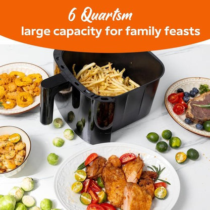 Fullwill 6QT Air Fryer - 12-in-1 Multi-Function Cooking with Visible Window & Nonstick Basket | 1700W, Black