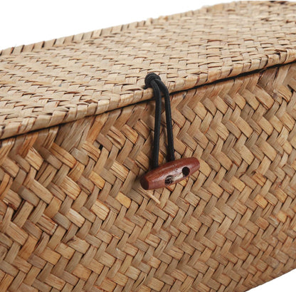Seagrass Tank Basket - Woven Storage Basket with Lid for Organizing Snacks & Toys | Large 16.5" L x 5.5" W x 5.5" H