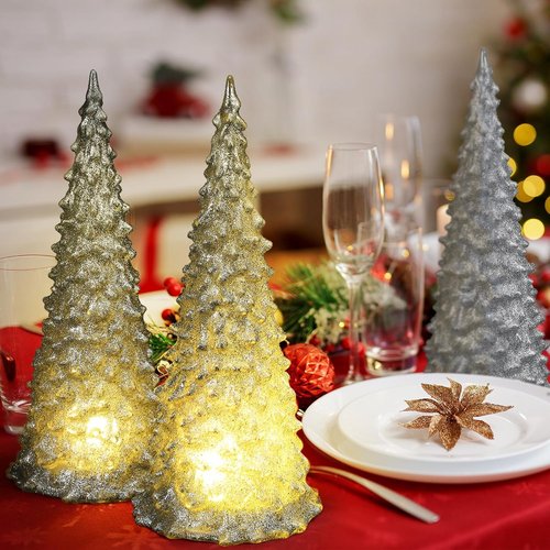 Baquler Acrylic Lighted Christmas Tree | 8.66'' Color Changing LED Night Light Decoration - Silver