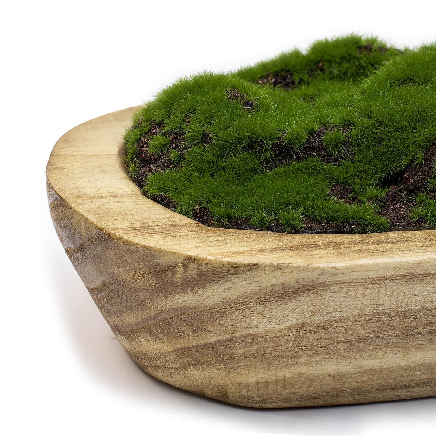 NAHARO Moss Wood Bowl,Natural Oblong Decorative Dough Bowl, Artificial Moss Bowl Centerpiece for Wedding Table Centerpiece, Home Decoration, Living Room, Office, No Maintenance