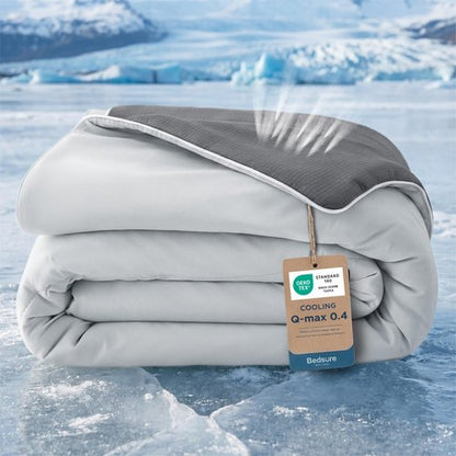 Bedsure Cooling Blankets for Hot Sleepers - Summer Ice Cold Blanket Queen Size for Bed, Lightweight Breathable Double-Sided Cooling Comforter for Night Sweats, Grey, 90x90 Inches