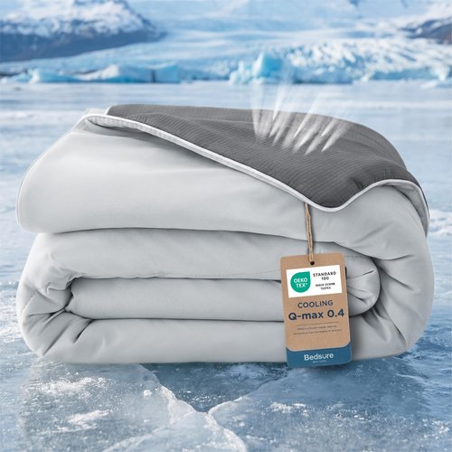 Bedsure Cooling Blankets for Hot Sleepers - Summer Ice Cold Blanket Queen Size for Bed, Lightweight Breathable Double-Sided Cooling Comforter for Night Sweats, Grey, 90x90 Inches
