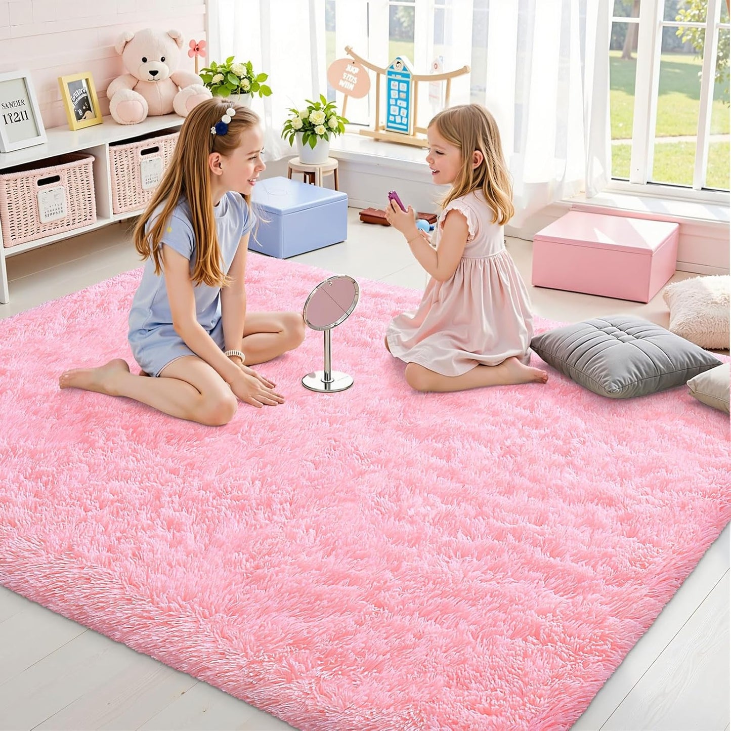 OLANLY Area Rug - Soft Fluffy Shaggy Carpet for Living Room & Bedroom | Machine Washable 4x5.9 ft, Pink