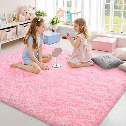 OLANLY Area Rug - Soft Fluffy Shaggy Carpet for Living Room & Bedroom | Machine Washable 4x5.9 ft, Pink