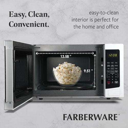 Farberware 1.1 Cu. Ft. Microwave Oven - 1000 Watts, Auto Cook, Easy Clean, Child Safety Lock | White