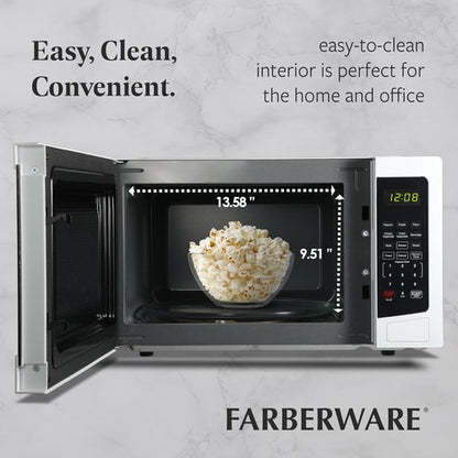 Farberware 1.1 Cu. Ft. Microwave Oven - 1000 Watts, Auto Cook, Easy Clean, Child Safety Lock | White