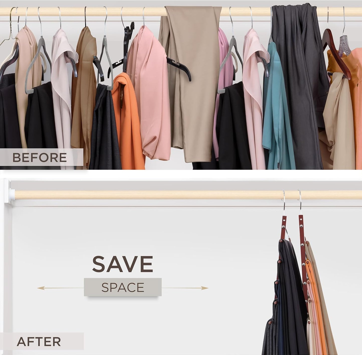 MORALVE Pants Hangers - Space-Saving Beechwood Scarf & Jean Rack | 2-Pack with 360° Swivel Hook