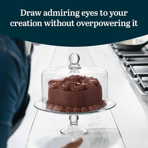 Libbey Selene Cake Stand - Elegant Glass Design with Dome Lid | Perfect for Desserts & Treats