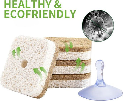 Kickleen 12-Pack Natural Kitchen Scrub Sponges - Biodegradable & Non-Scratch | White