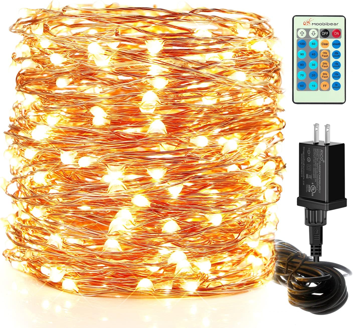 Moobibear LED String Lights - 99ft 300 LEDs Warm White Fairy Lights | Dimmable Outdoor Decor with Remote Control