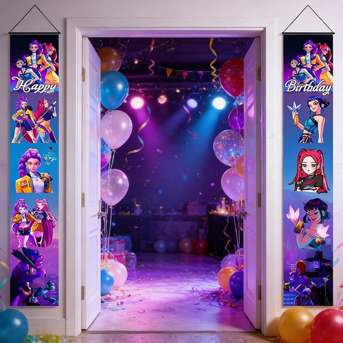 Demon Movie Hunters | 2-Piece Porch Sign Door Hanging Banner - Perfect for Birthday Party Decor