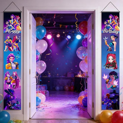 Demon Movie Hunters | 2-Piece Porch Sign Door Hanging Banner - Perfect for Birthday Party Decor