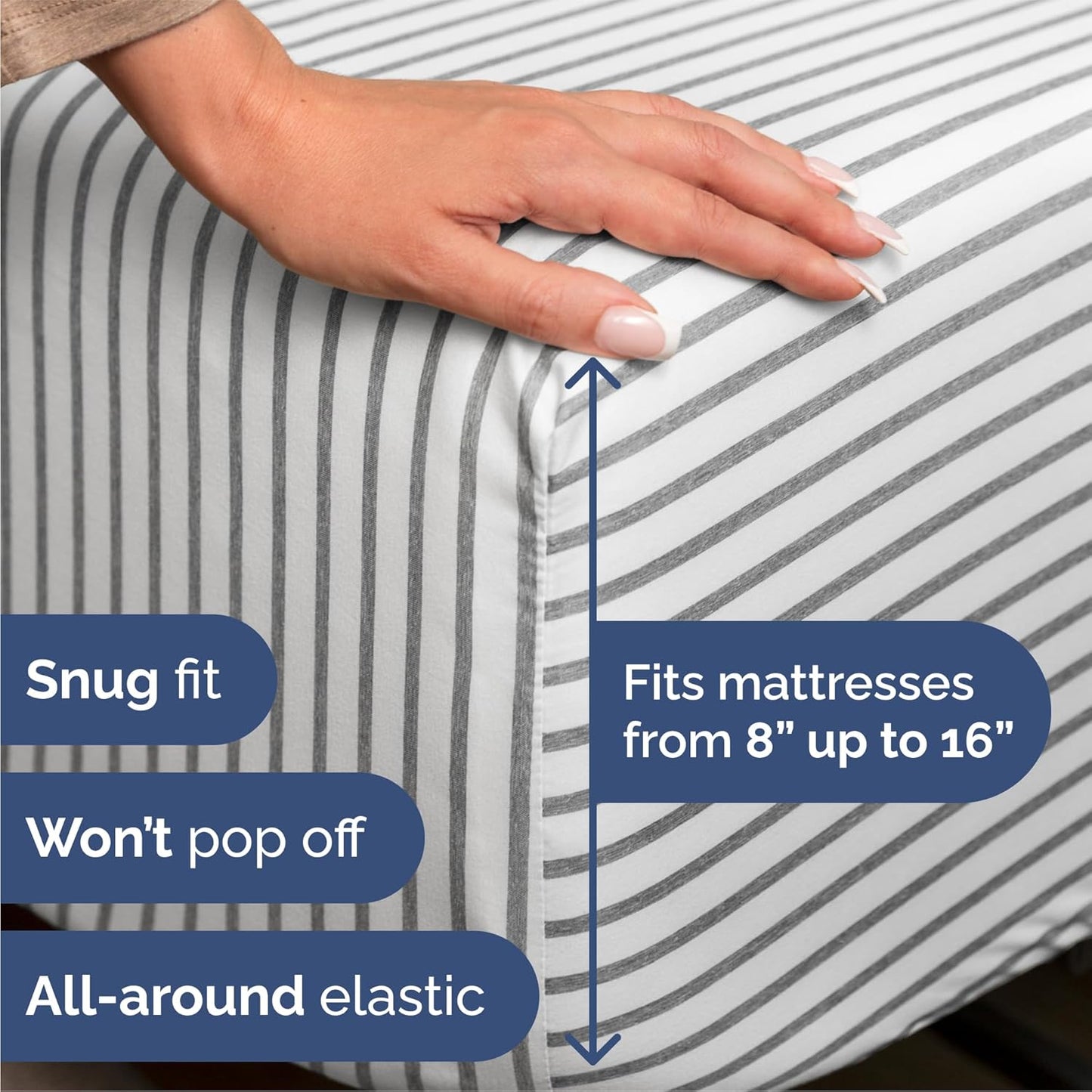 Skiennix Queen Size 4-Piece Sheet Set - Comfy Breathable Cooling Bedding - Soft Wrinkle-Free Grey Stripes