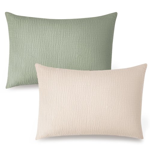 Konssy Muslin Toddler Pillowcase for 13x18 Pillow 2 Pack, 100% Cotton Toddler Pillow Case Cover, Soft & Breathable Travel Babay Kids Pillow Covers with Envelope Closure（Cream,Fog Green）