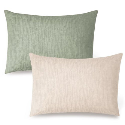 Konssy Muslin Toddler Pillowcase for 13x18 Pillow 2 Pack, 100% Cotton Toddler Pillow Case Cover, Soft & Breathable Travel Babay Kids Pillow Covers with Envelope Closure（Cream,Fog Green）