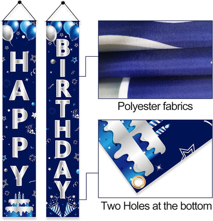 Turypaty Happy Birthday Door Banner - Blue & Silver Decorations for Men & Boys | Perfect for All Ages