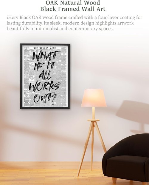iHery Framed Wall Art - Natural Black Oak 12x16in Motivational Canvas Decor for Bedroom & Living Room