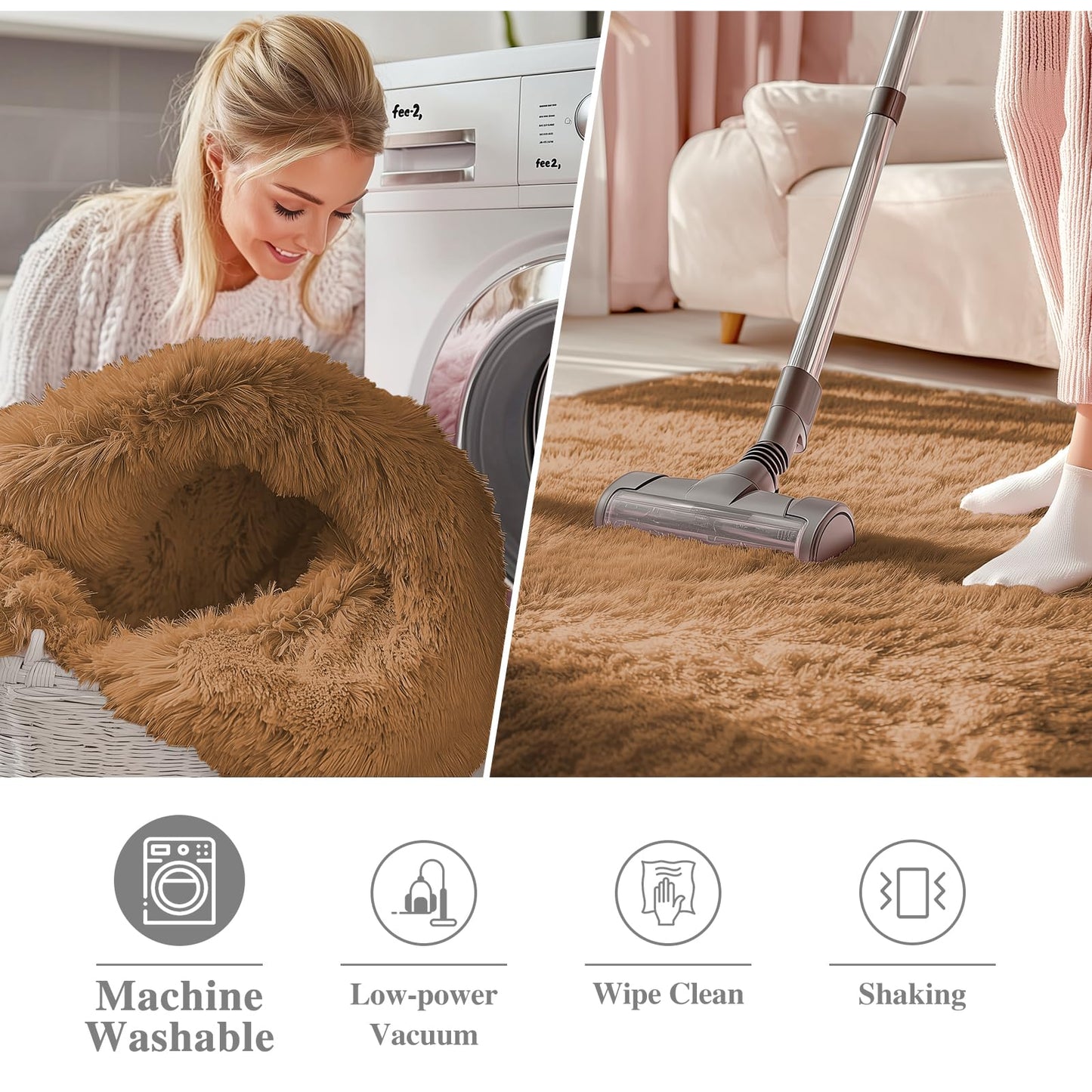 OLANLY Khaki Round Rugs for Bedroom - Machine Washable, 6 ft Circle Area Rugs for Living Room, Soft and Fluffy Shaggy Carpet for Teen Girl and Boys, Nursery Rooms, Dorms, Home Decor Aesthetic