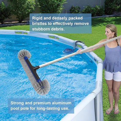 Poolvio 5-in-1 Pool Cleaning Kit - Semi-Deep Skimmer, Aluminum Leaf Rake & 20' Brush with 13ft Pole