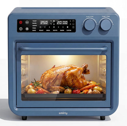 SMIRLY Digital Air Fryer Toaster Oven - 27QT Convection Oven | 10-in-1 Multi-Function, Fits 12" Pizza & 6 Slices of Toast, Stainless Steel, Blue