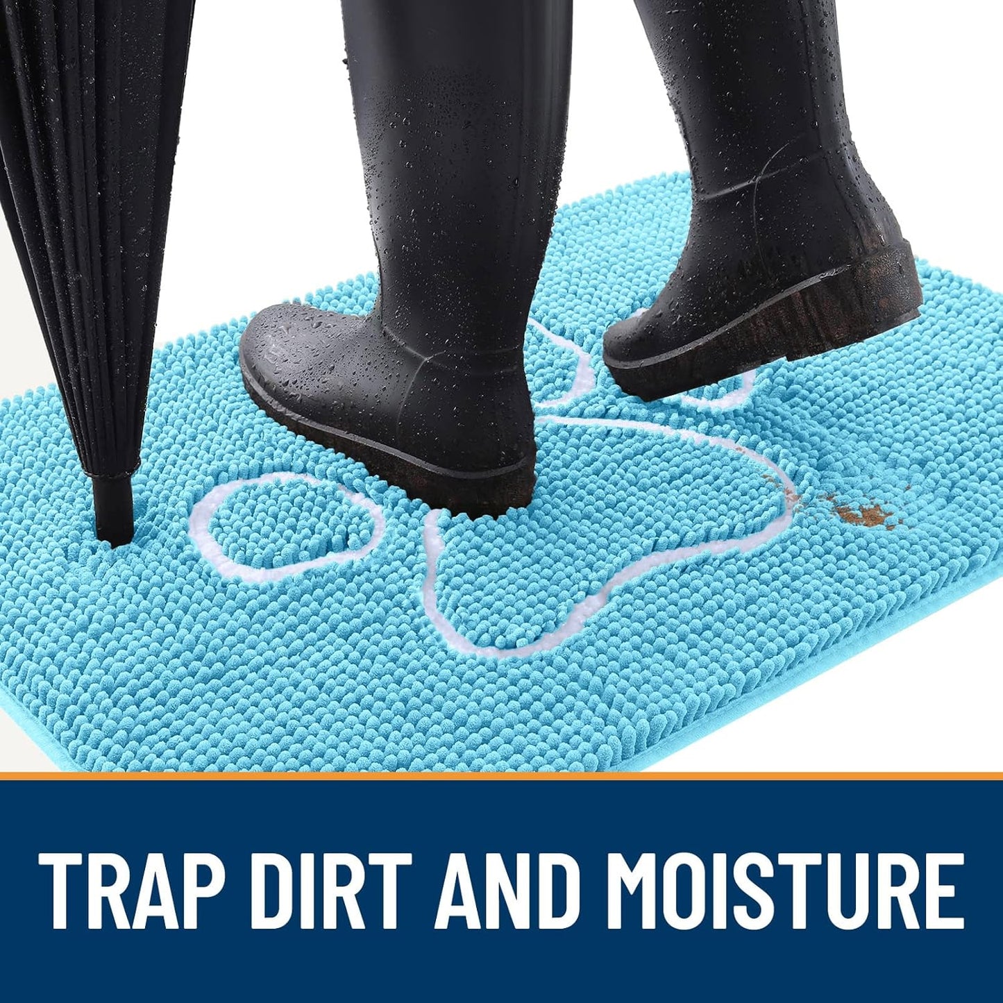 OLANLY Dog Door Mat - Absorbent Non-Slip Mud Mat for Muddy Paws | 24x16 Paw Print Design, Quick Dry Blue