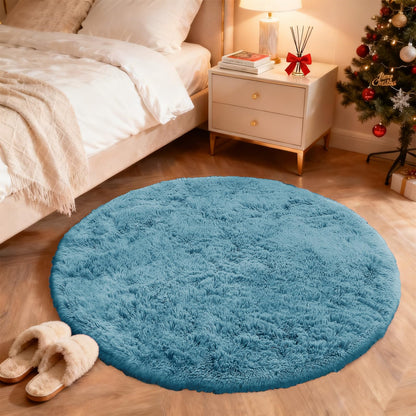 OLANLY Slate Blue Round Rugs for Bedroom - Machine Washable, 2 ft Circle Area Rugs for Living Room, Soft and Fluffy Shaggy Carpet for Teen Girl and Boys, Nursery Rooms, Dorms, Home Decor Aesthetic