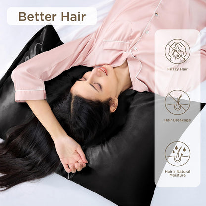 Bedsure Satin Pillowcases - Set of 4 Black Silk Pillow Covers for Hair & Skin | 20x26 Inches, Envelope Closure
