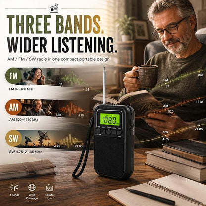 Portable AM FM Radio with Alarm, Sleep Timer & Flashlight