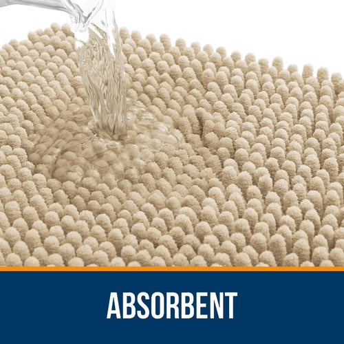 OLANLY Bathroom Rugs 45x27, Extra Soft Absorbent Chenille Bath Rugs, Rubber Backing Quick Dry, Machine Washable Bath Mats for Bathroom Floor, Tub and Shower, Home Decor Accessories, Beige