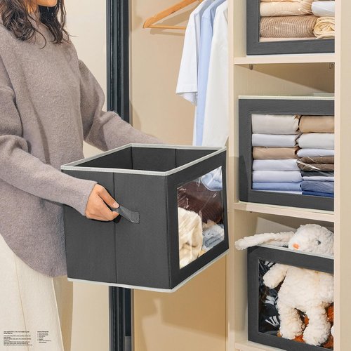 Homsorout Stackable Storage Bins - Large Foldable Closet Organizers with Lids, 6-Pack, Dark Grey