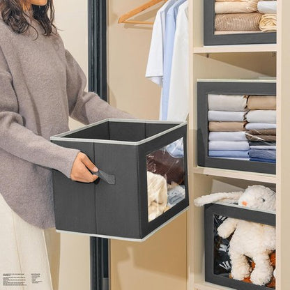 Homsorout Stackable Storage Bins - Large Foldable Closet Organizers with Lids, 6-Pack, Dark Grey