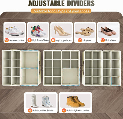 Skiennix 90L Under Bed Storage Containers - Foldable Closet Organizers with Adjustable Dividers | 2-Pack Clear Bins