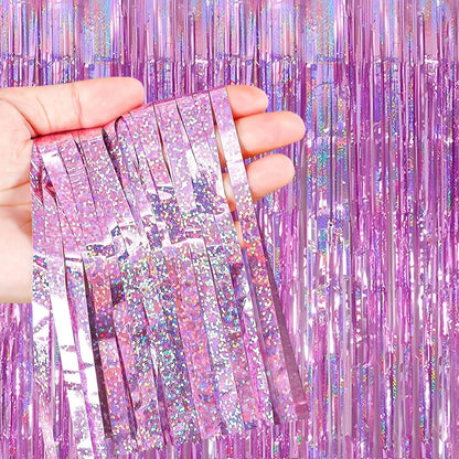 Skiennix Foil Curtain Backdrop - 3 Pack Tinsel Fringe Curtains for Parties & Events | 3.3x6.6 ft Pink
