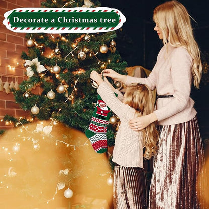 Large Knit Christmas Stockings with Santa Embroidery - Red & Green Xmas Stockings (Variation: Santa)
