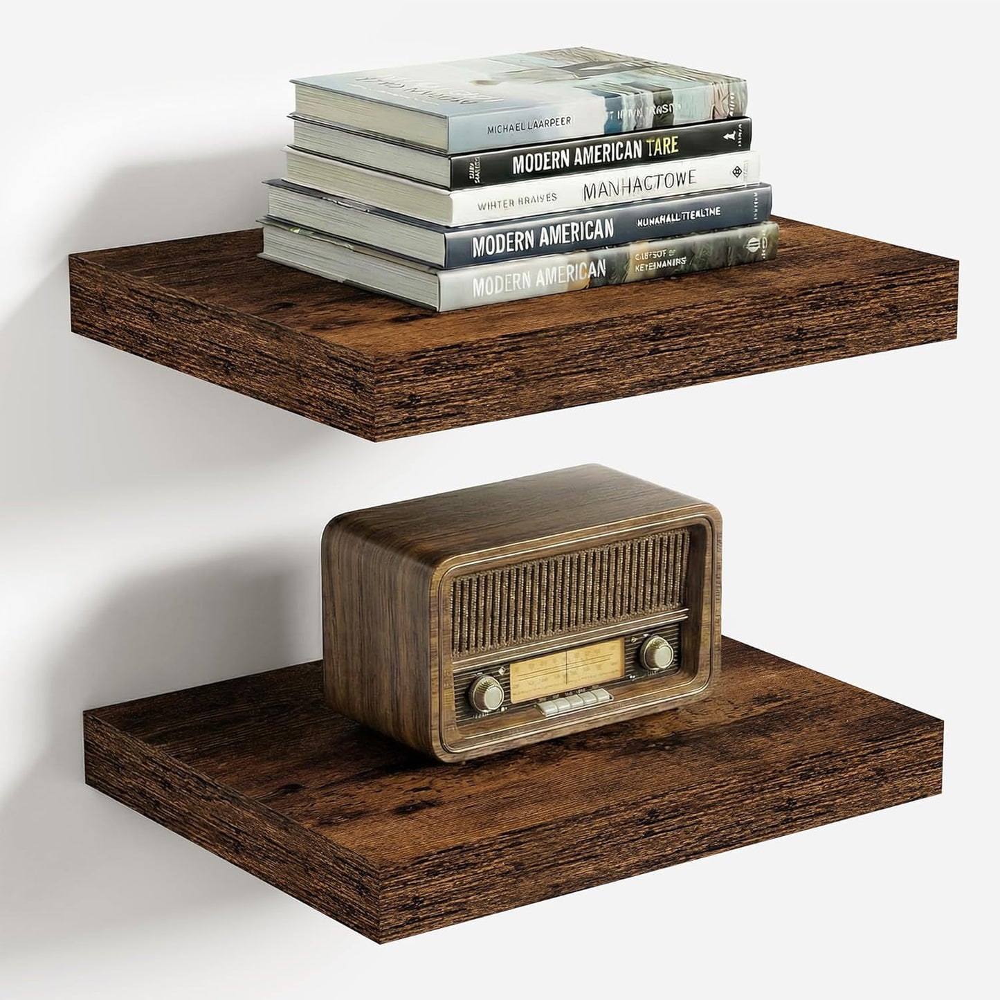 Vivelove 10-Inch Deep Floating Shelves - Rustic Brown Wall Decor | Set of 2 with Invisible Brackets