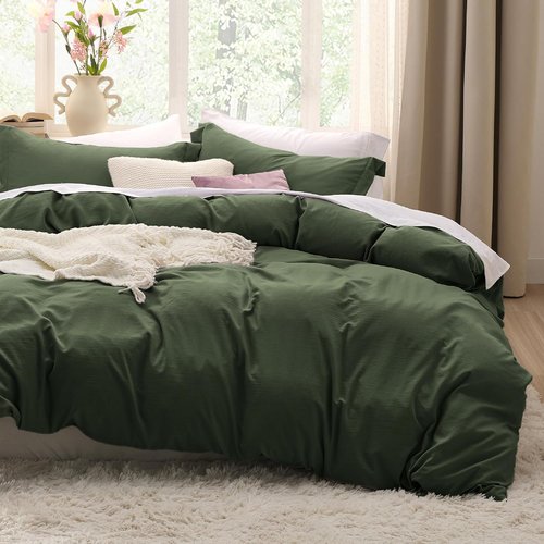 Bedsure Olive Green Duvet Cover Set - Extra Soft 3-Piece King Size Bedding, 104x90 Inches with Zipper Closure & 2 Pillow Shams