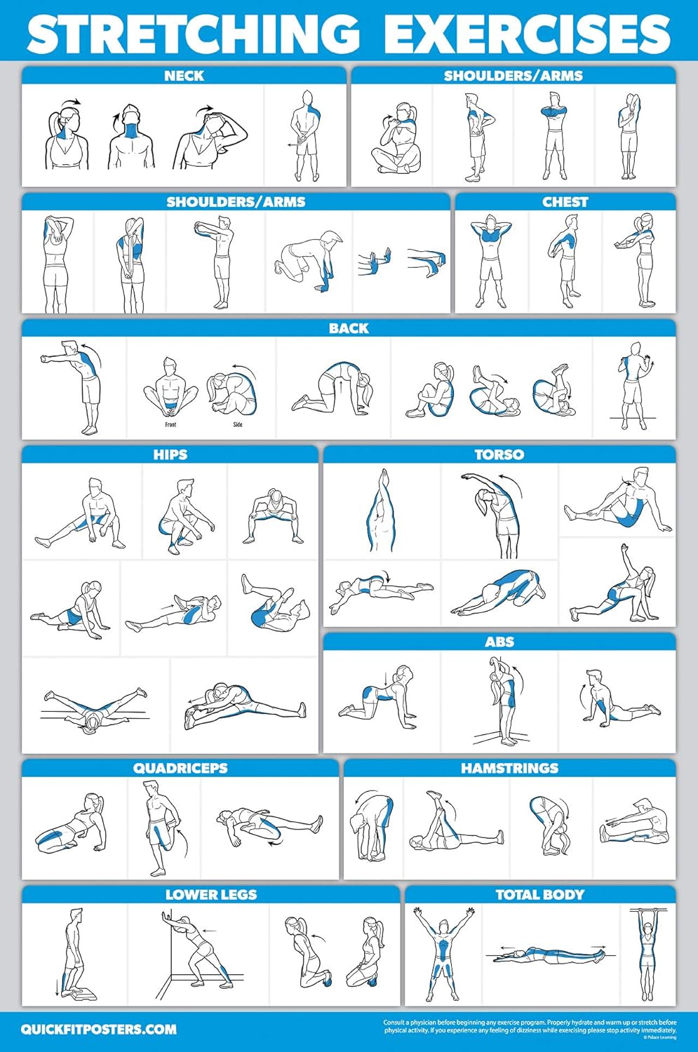 Palace Learning Bodyweight Workout Charts - 3 Pack with Stretching Exercises & Sliding Bench