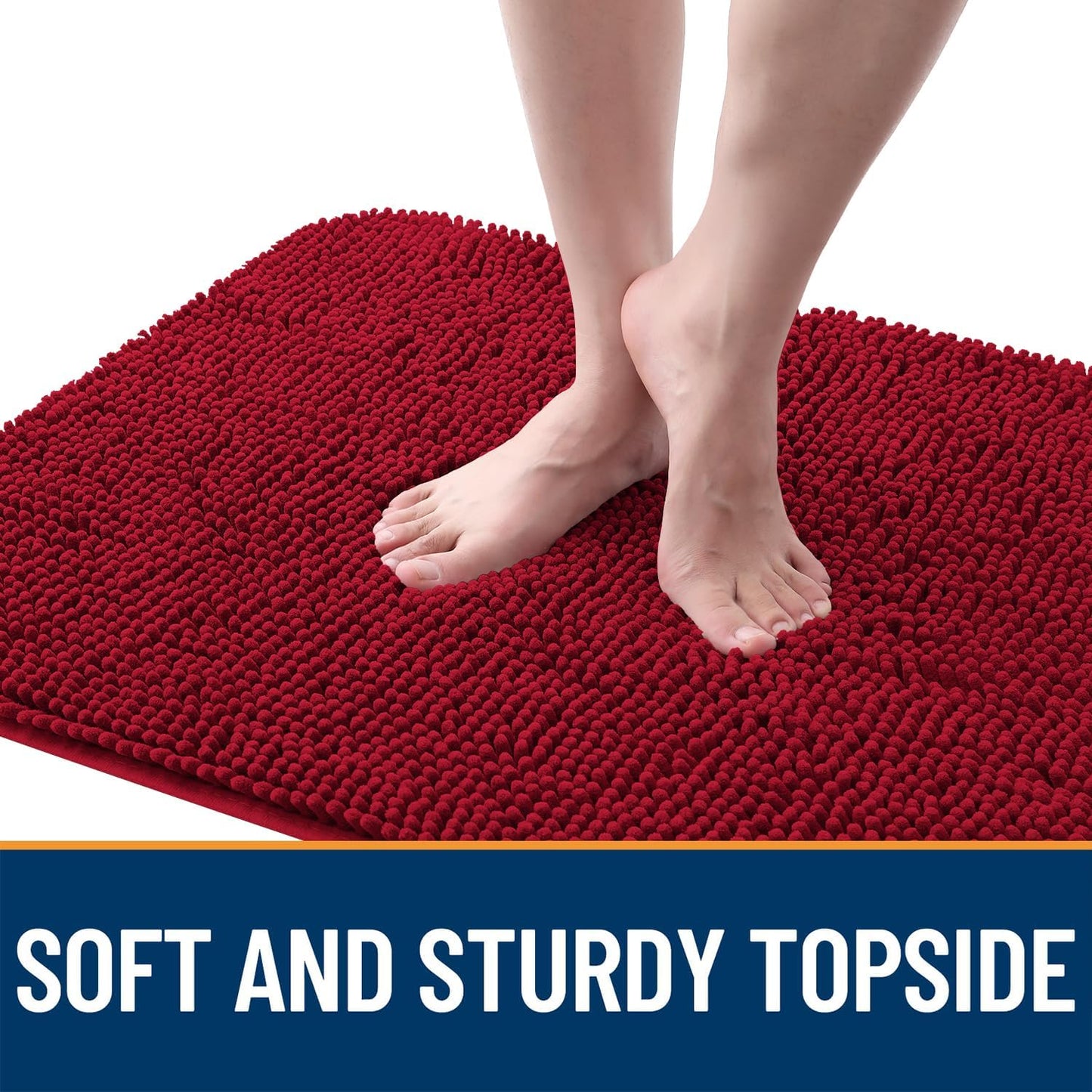 OLANLY Dog Door Mat - Absorbent Non-Slip Chenille Mat for Muddy Paws | 40x24 Inches, Quick Dry, Red