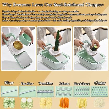 GEHEN Kitchen Pro-Series 9-in-1 Vegetable Chopper - 6 Blades, Food Slicer & 5-Quart Storage Basket