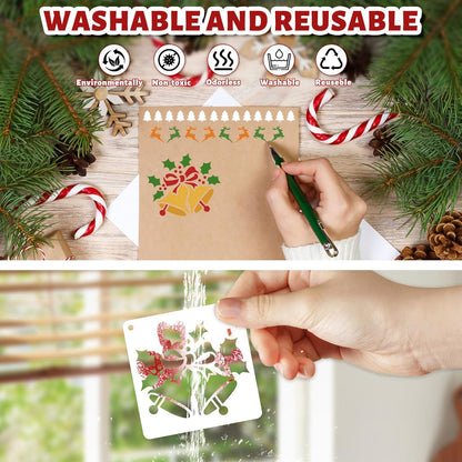 Skiennix 72 PCS Christmas Stencils - Reusable Holiday Painting Templates for Wood, Glass & Fabric Decor