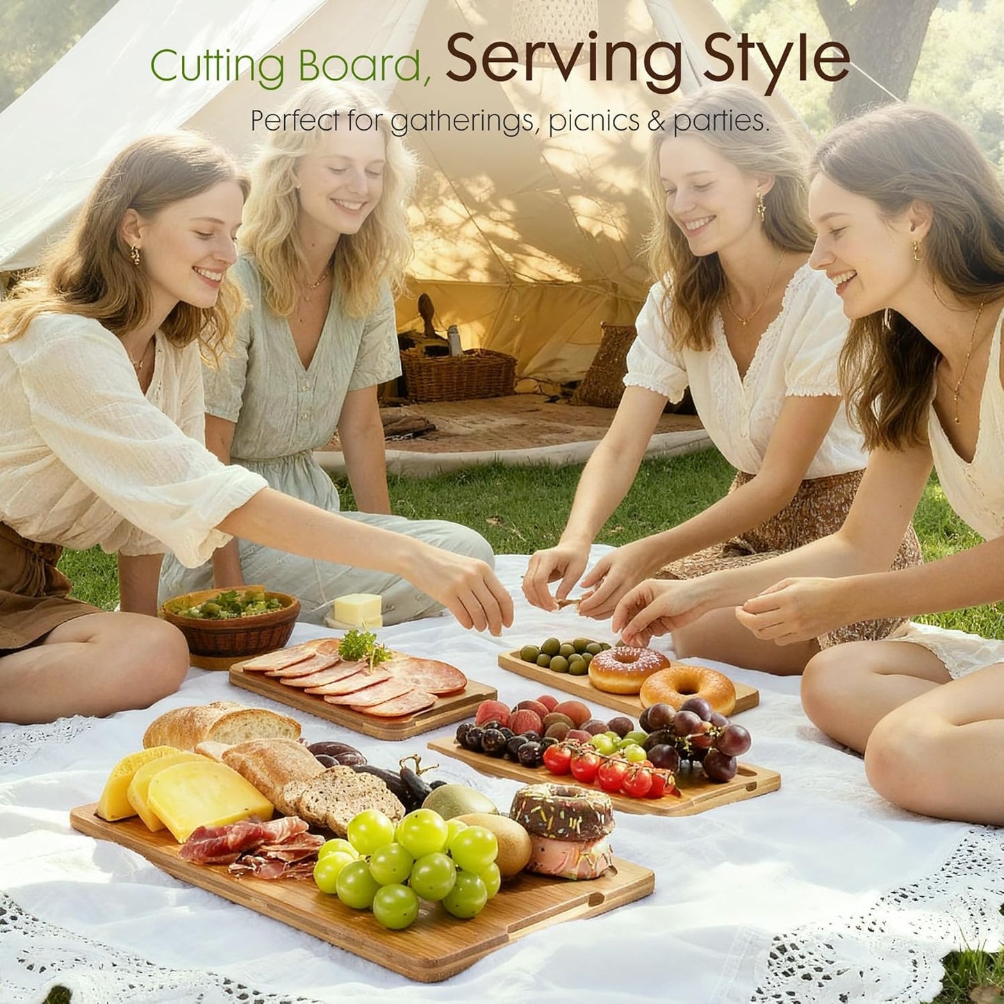 Astercook Bamboo Cutting Boards - Deep-Carbonized, Reversible Design with Juice Grooves & Easy-Grip Handles | Kitchen Gift