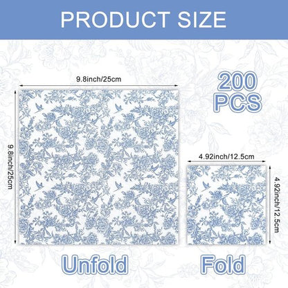 Janlaugh 120 Pcs Disposable Blue and White Floral Linen Feel Napkins | Perfect for Weddings & Parties