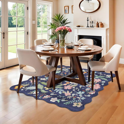 Skiennix Floral Square Area Rug - Washable 5x5 Soft Water-Resistant Carpet for Living Room & Bedroom | Non-Slip Backing, Purple