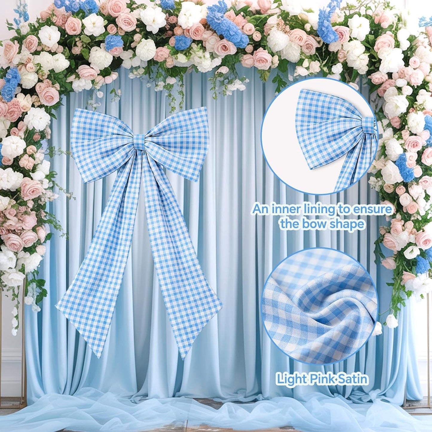 One Silly Goose Blue Checkered Bow Decor - 2 Pack Large & Small for Coquette Room Backdrop