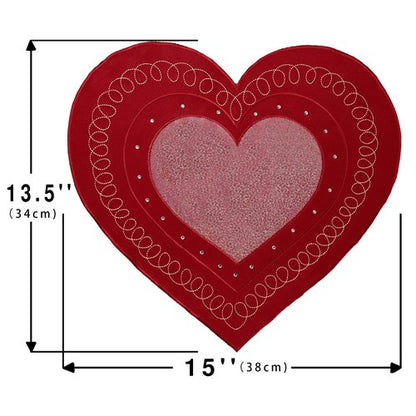 OWENIE Valentines Day Heart Placemats Set of 6, Embroidered Red Gillter Heart with Sequins Valentines Table Mats, and Wedding Table Decor,13.5 x 15, Red
