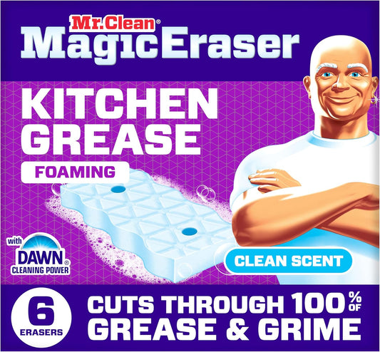 Mr. Clean Magic Eraser - Foaming Sponge with Dawn Cleaning Power for Kitchen Grease | 6 Count